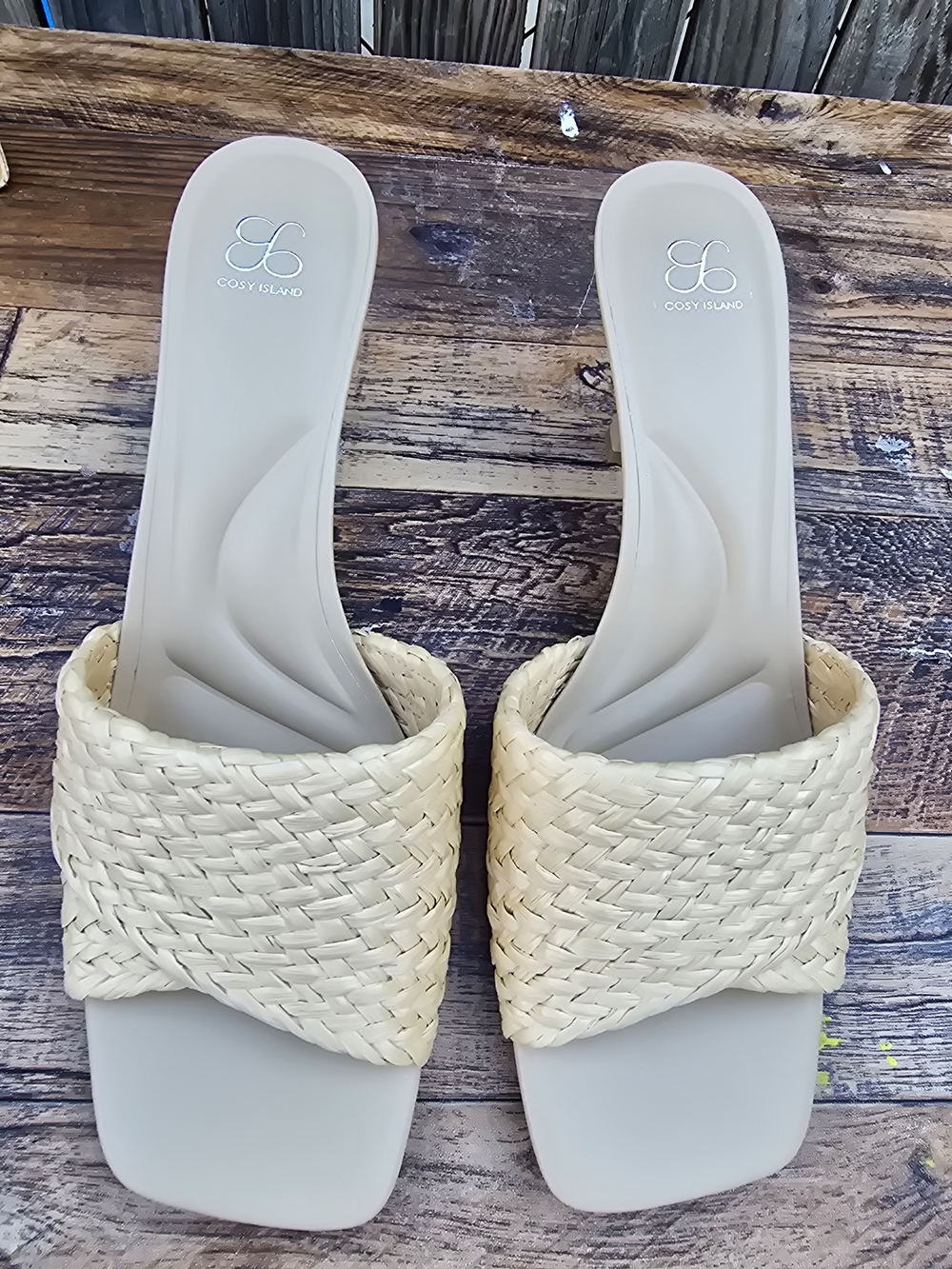 Cosy Island braided slide sandals woven straw texture and square toe Size 9.5 - Picture 7 of 12